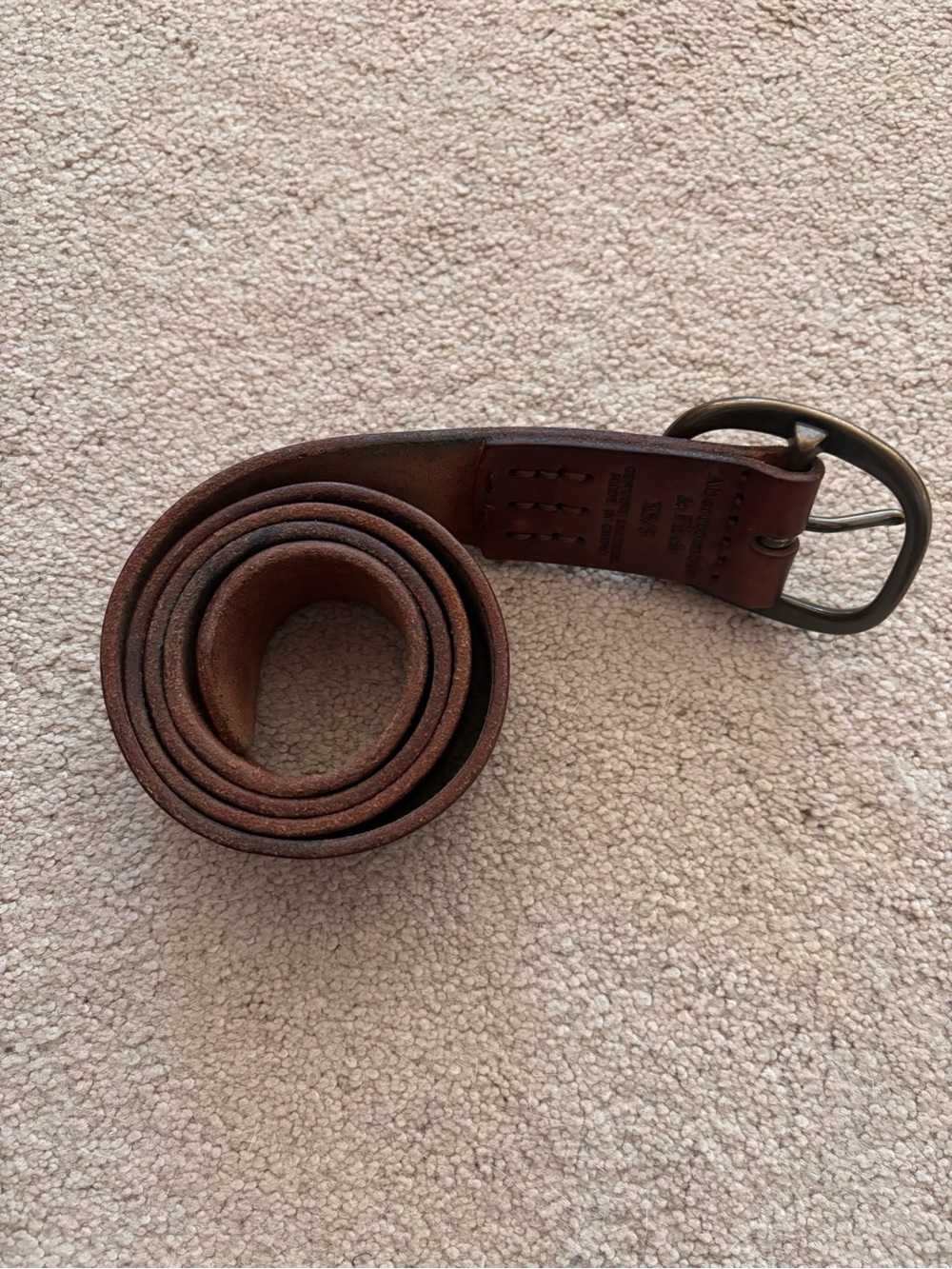 Abercrombie & fitch Brown Leather Belt with Antiqued Brass Buckle